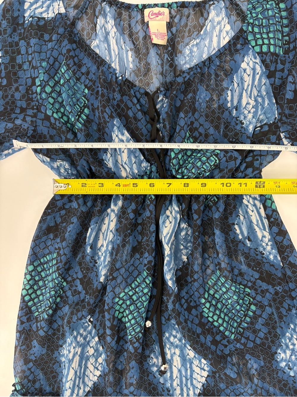 VTG Candie's Y2K Sheer Blue Dark Fairy 70’s Ruffle Romantic Dress Size Large - Picture 12 of 13